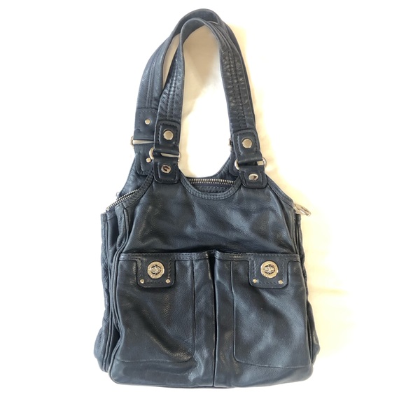 MARC JACOBS HANDBAG BLACK PEBBLE LEATHER TOTALLY TURN-LOCK TERI TOTE SATCHEL GUC - Picture 1 of 4